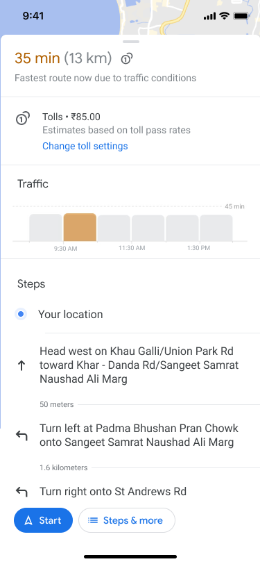 Google Maps tolls