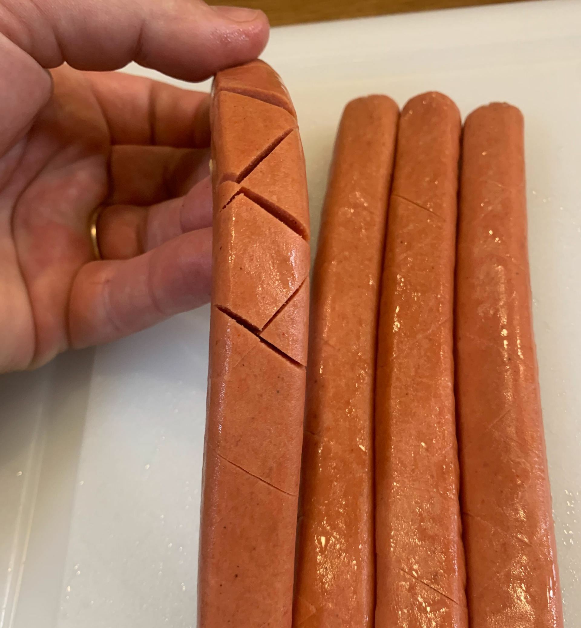 sliced hot dogs
