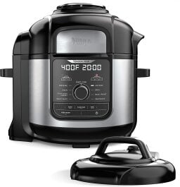 Black and silver multicooker with separate lid