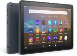 Fire 8 tablet seen from the side, with backside of other tablet also visible