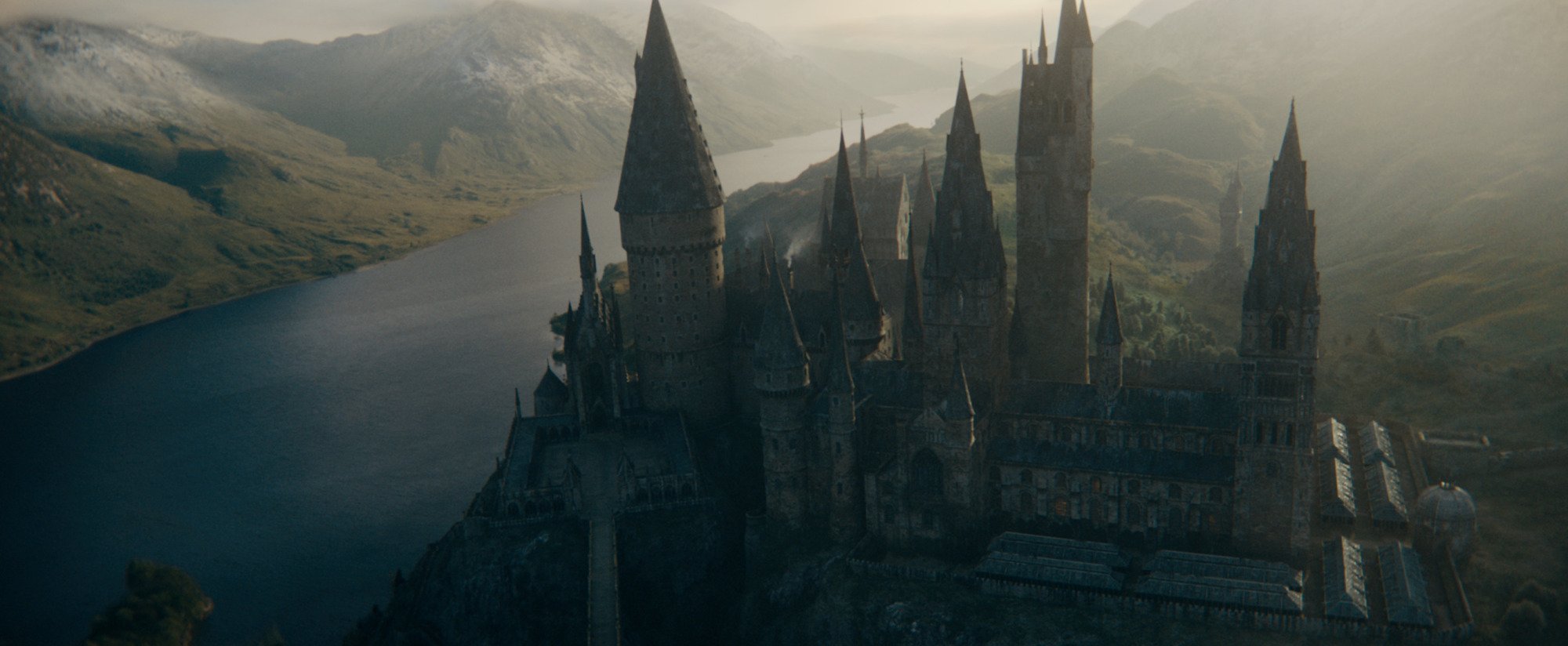 Film still of a large castle.