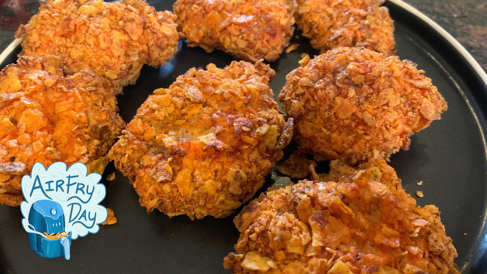 chicken nuggets on plate with airfryday logo
