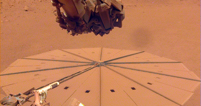 a dusty solar panel on Mars' InSight lander