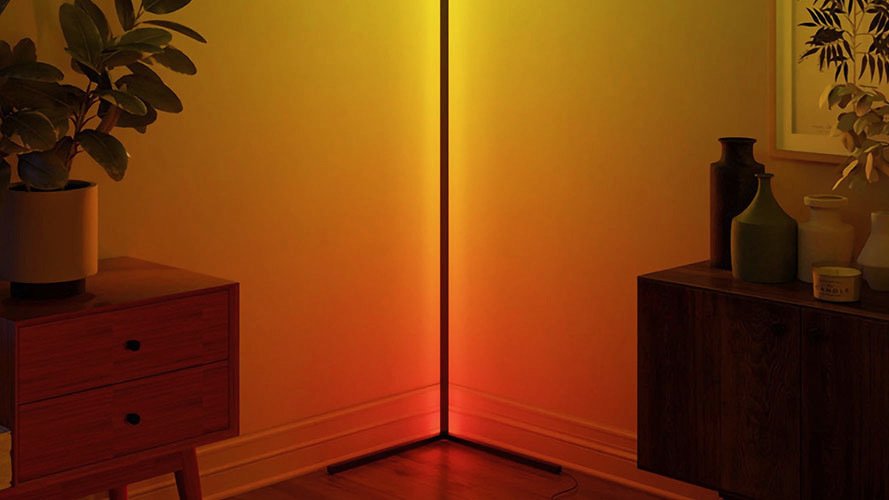 Line glowing orange and yellow in the corner of a room