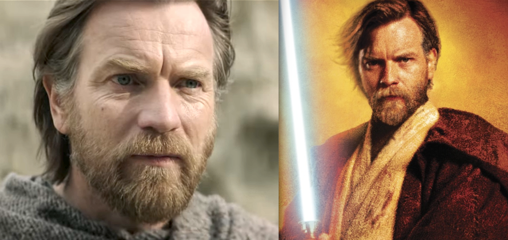Ewan MacGregor in 'Obi-Wan Kenobi,' and Ewan MacGregor on the cover of 'Kenobi' 