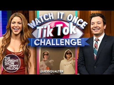 Shakira and Jimmy Fallon with TikTok challenge logo