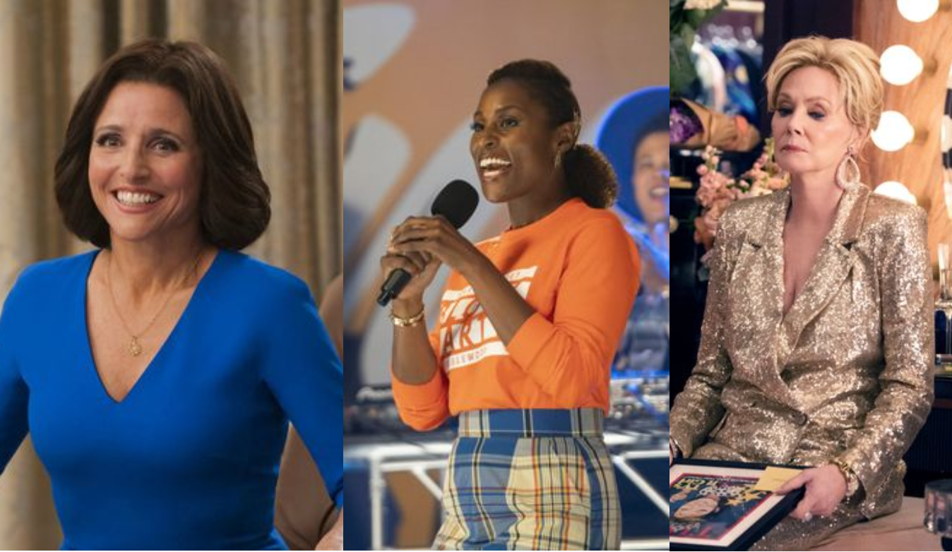 A composite of HBO series stills, featuring Julia Louis-Dreyfus from
