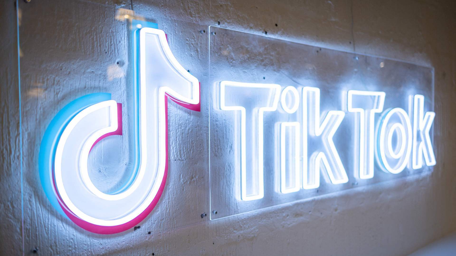 A neon sign showing the TikTok logo.
