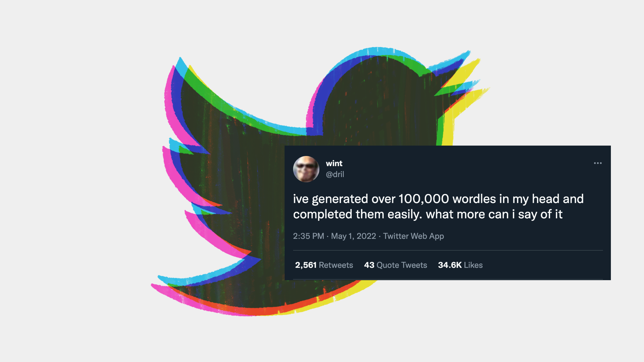 illustrated twitter logo with picture of tweet about wordles