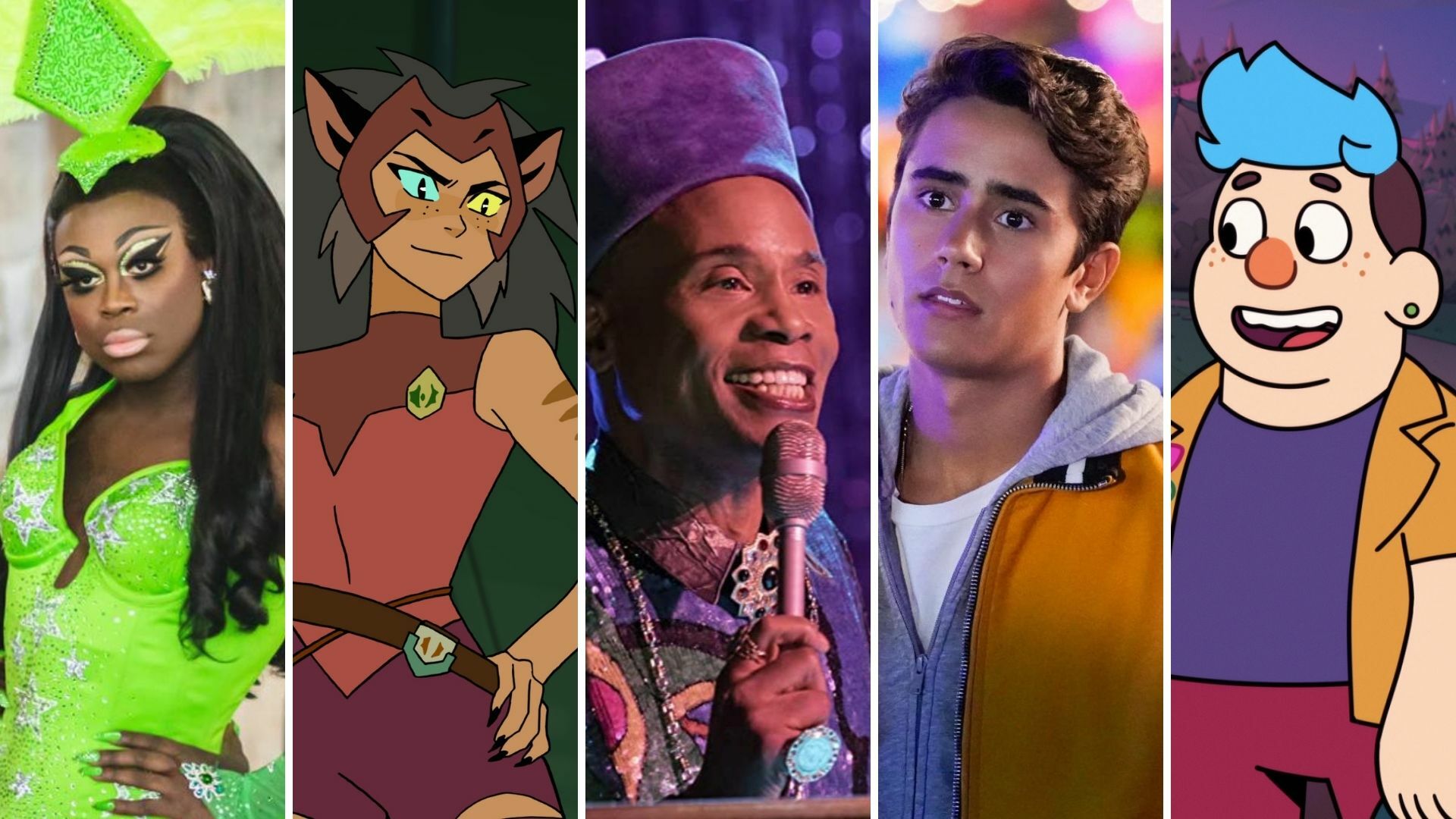 A composite of LGBTQ TV characters