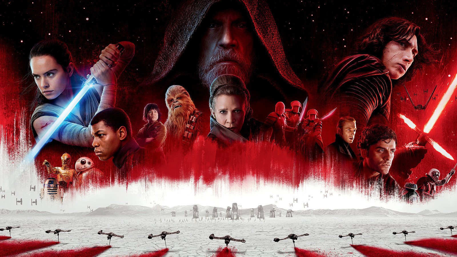 A movie poster showing the characters of 'The Last Jedi' 