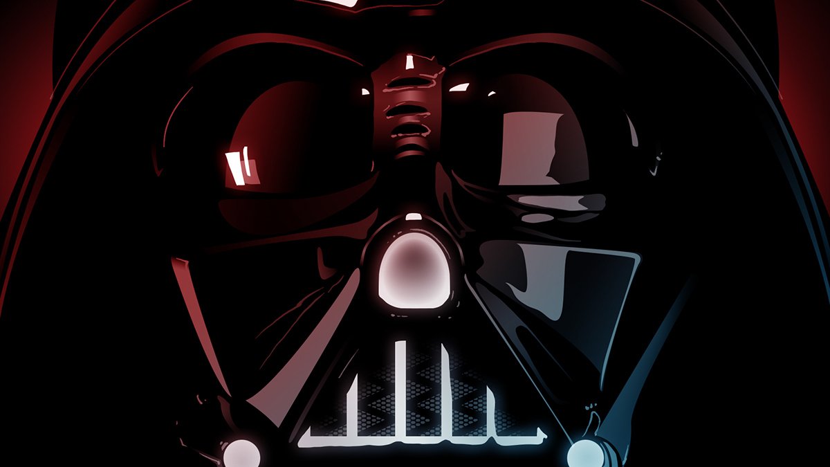 Art depicting a close-up of Darth Vader's helmet from Star Wars.