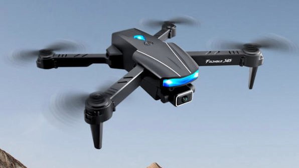 Black drone with blue lights