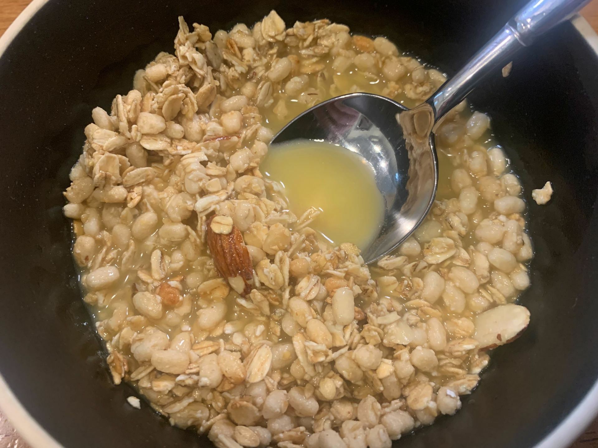 cereal with orange juice in bowl