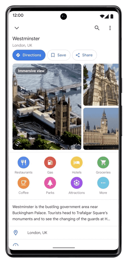 GIF demonstrating Google Maps immersive view in London
