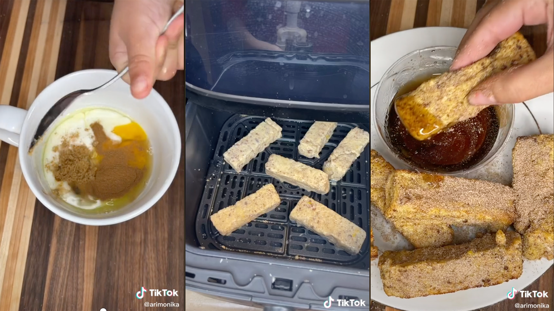 french toast being made in three steps