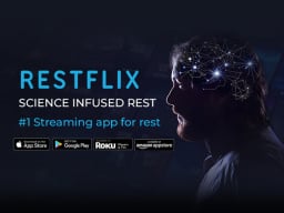 Profile of person with galaxy inside head next to ad text