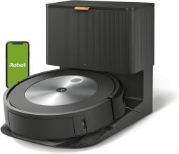 Roomba j7+ robot vacuum on white background