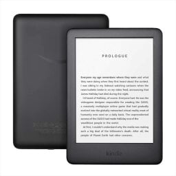 Black kindle front and back showing prologue text screen