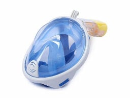 Blue full face mask with yellow snorkel