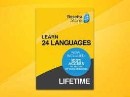 Yellow rosetta stone ad titled learn 24 languages