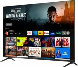 Insignia QLED TV with streaming apps on screen