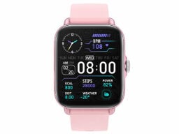 pink smartwatch with data