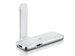 Silver VPN device with white plug-in