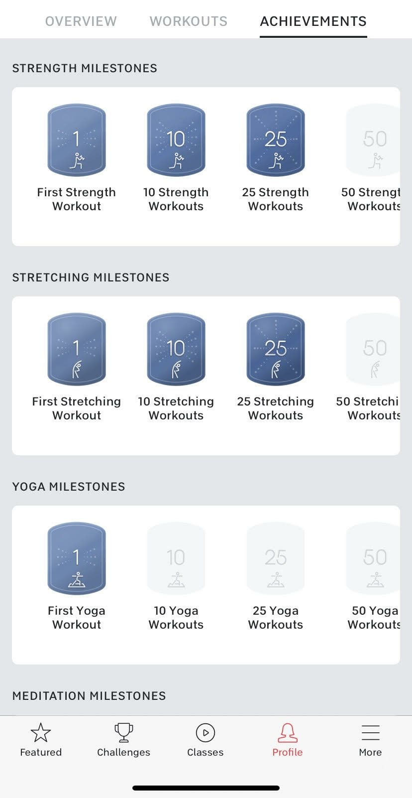 Peloton achievement overview dashboard