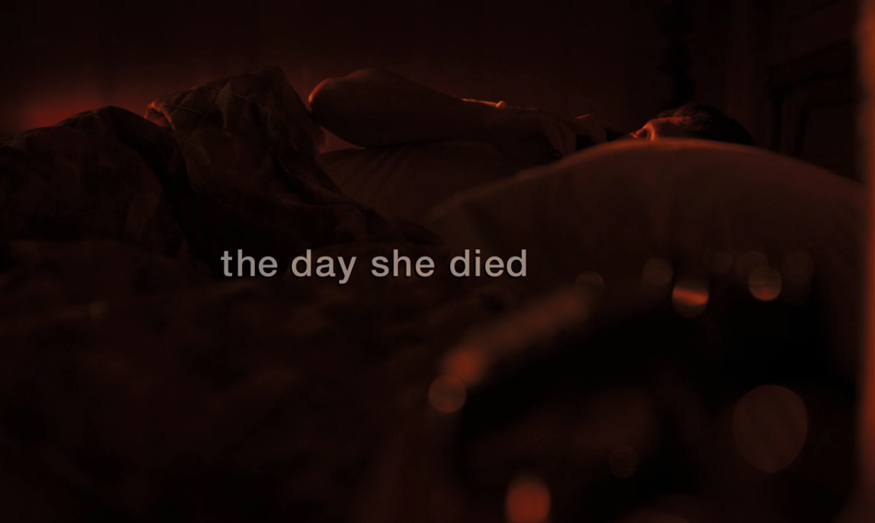 A screenshot from Hulu's "Candy" which reads "the day she died."