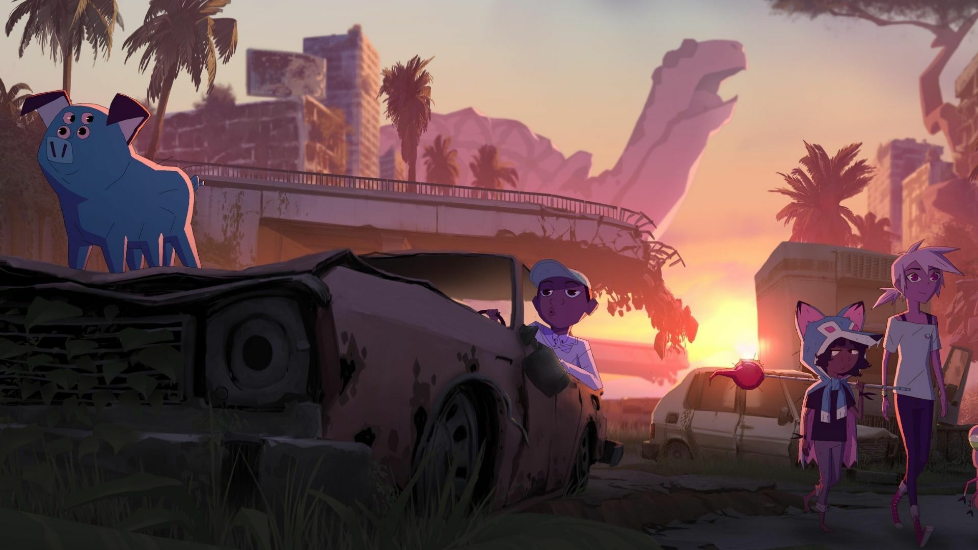 Children on a landscape of post-apocalypse.