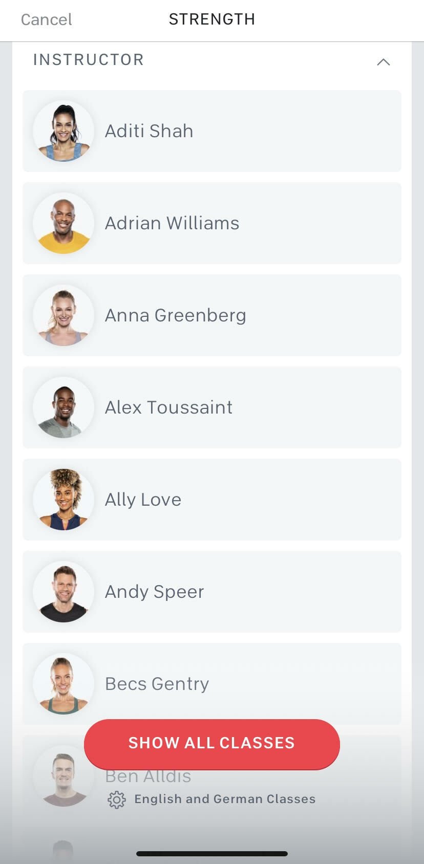 peloton app instructors list