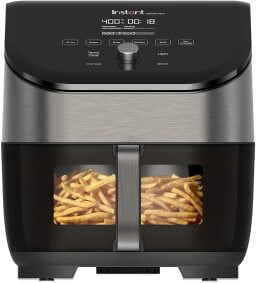 Instant Vortex Plus air fryer with french fries in window
