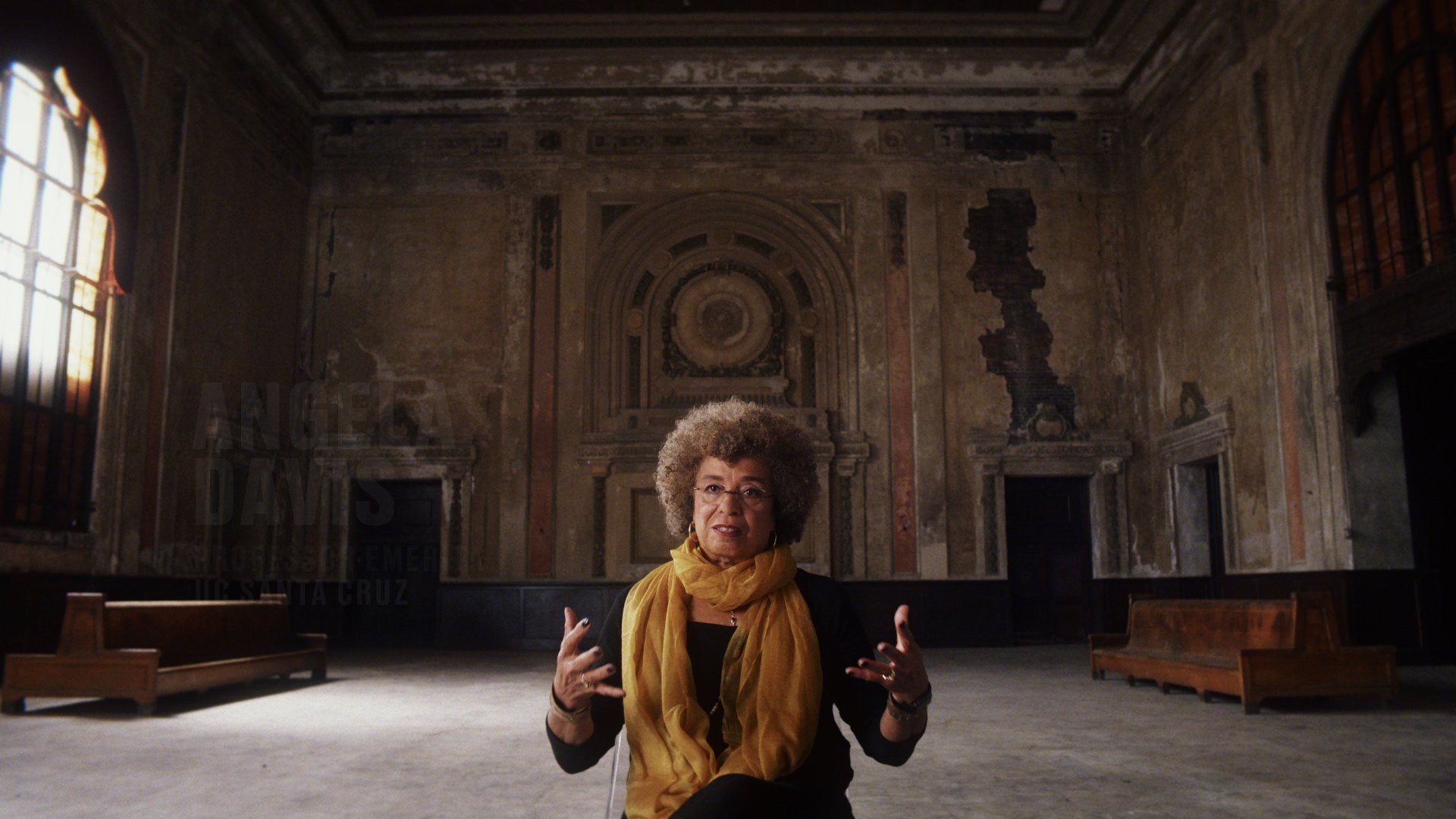 Angela Davis speaks to the camera in "13th"