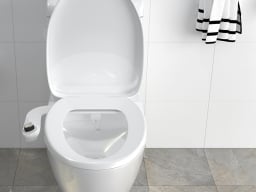 White toilet with bidet attachment