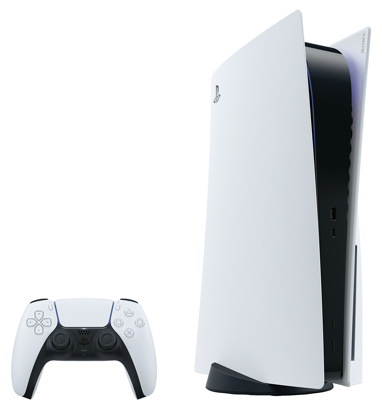  Sony PlayStation 5 tower and controller in white