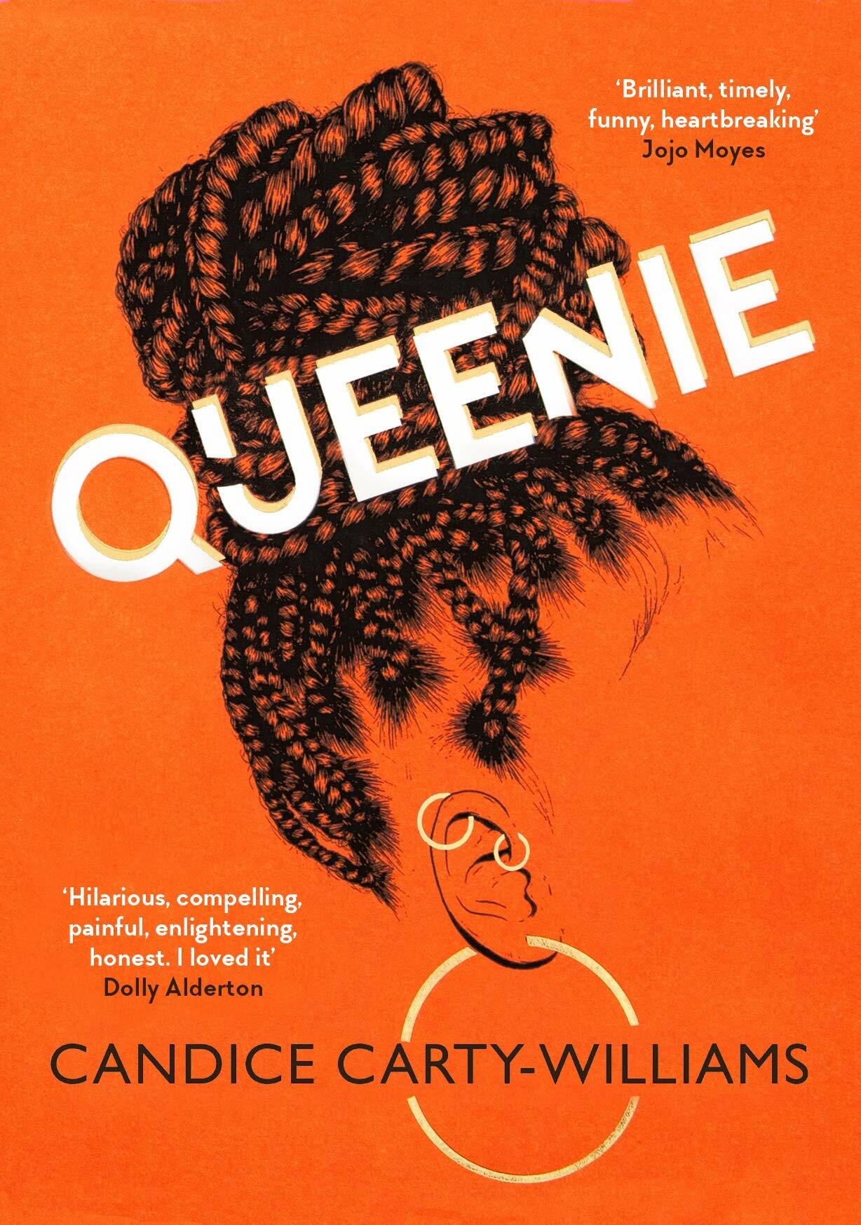 A woman with braids styled in an up-do. The cover of Queenie. 