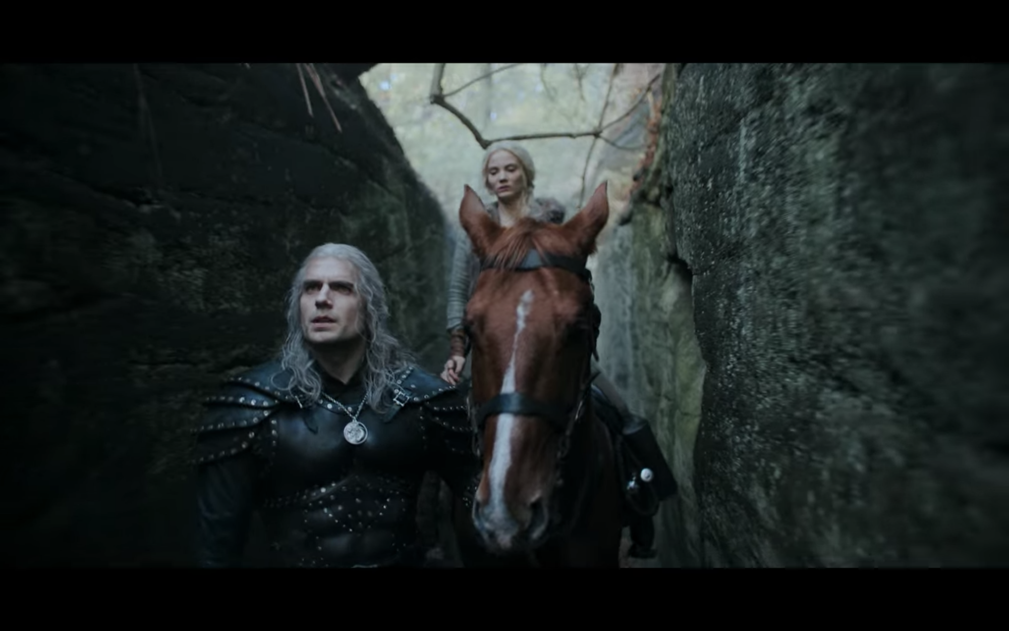 Henry Cavill and Roach in The Witcher