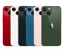 all colors of the iphone mini lined up next to each other