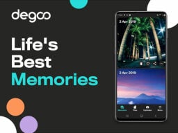 Phone screen with photo memories next to ad text