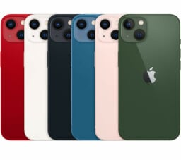 all colors of the iphone 13 lined up next to each other