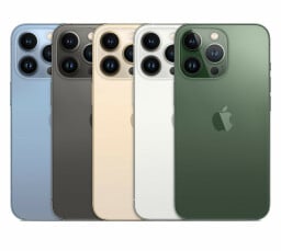 all colors of the iphone 13 pro lined up next to each other