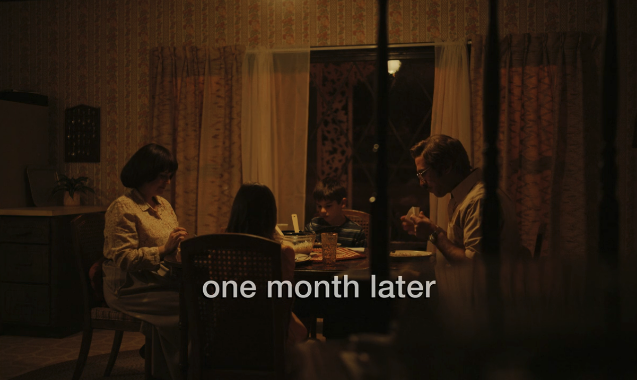 A screenshot from Hulu's "Candy" which reads "one month later."