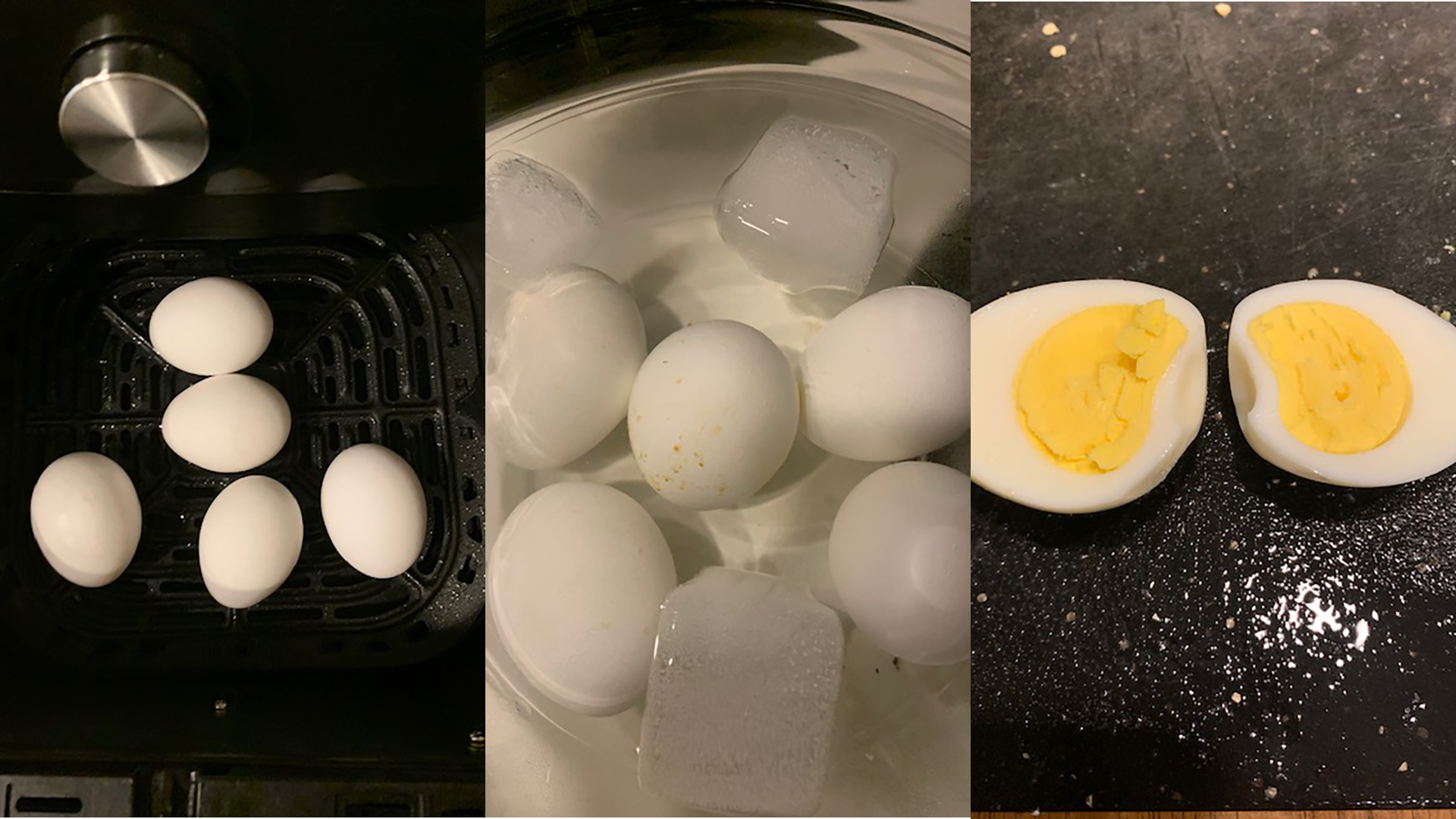 3 panel eggs being cooked 