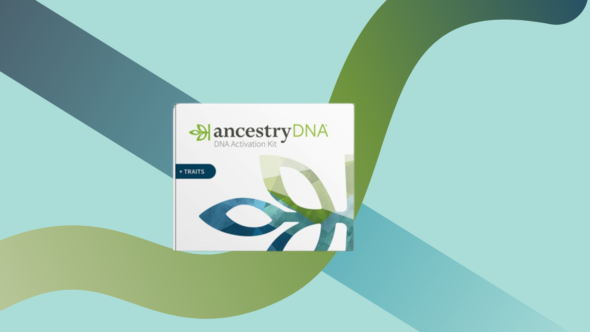 ancestrydna kit box on blue and green background
