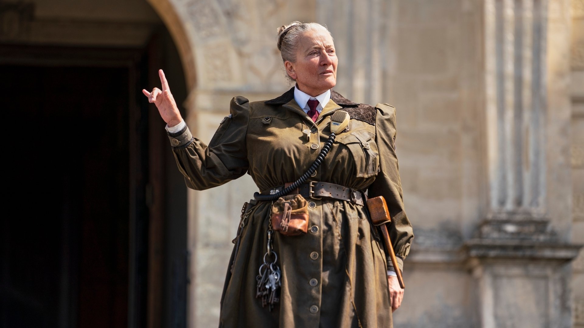 Emma Thompson dressed as the character Miss Trunchbull.