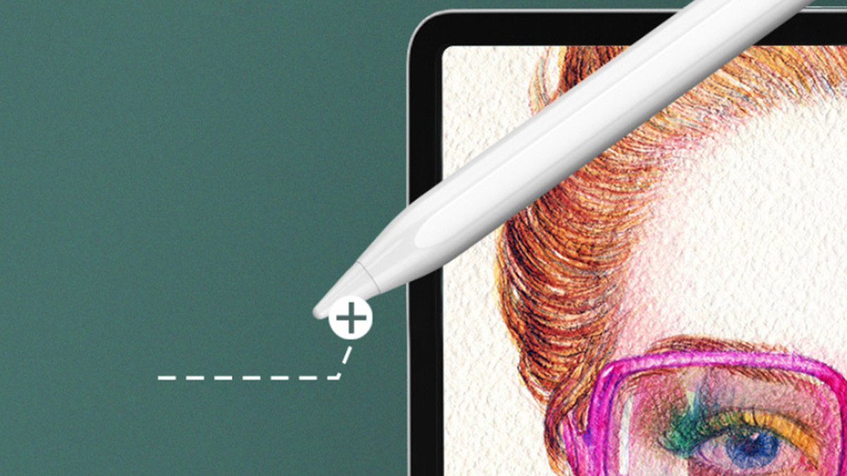 White stylus over left side of tablet with drawing of face