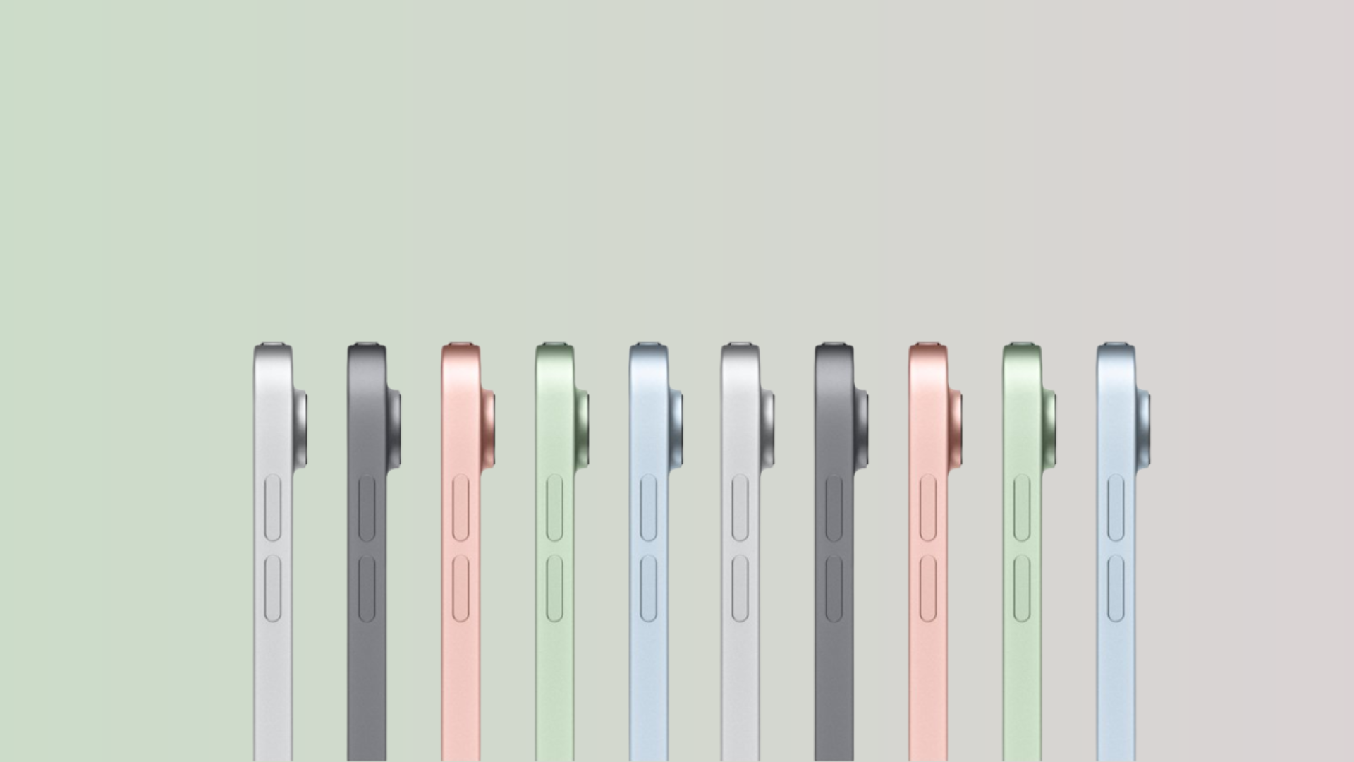 side view of 10 different colors of iPad Air 
