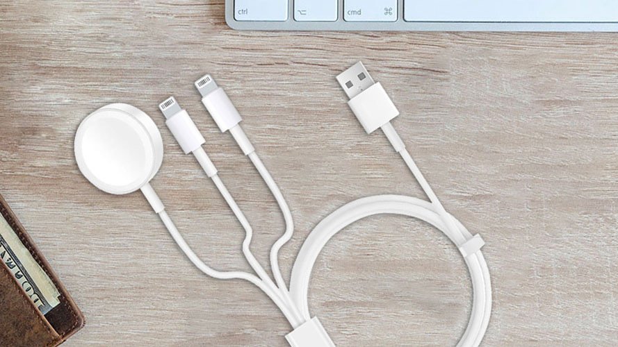 White cord with three ends and a magsafe charger