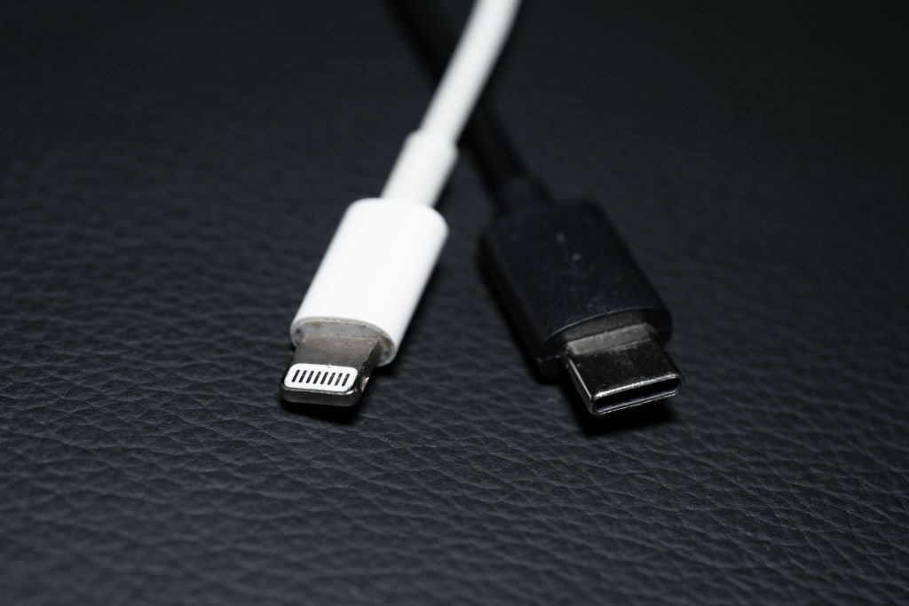 Lightning cable next to USB-C cable